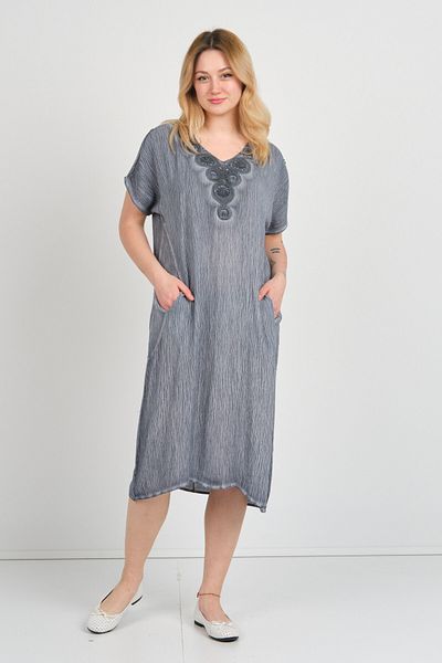ELLA CAMELIA Women's Shoulder Detailed Double Pocket Self Patterned Dress 19E074 Indigo