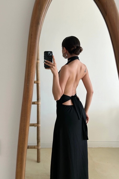 Eka Women's Black Halter Neck Long Dress 0994-2209