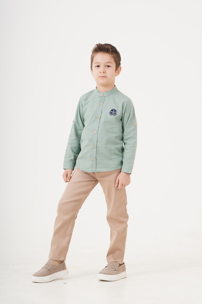 Esterella Boy's Folding Sleeve Judge Collar Shirt Trousers Set