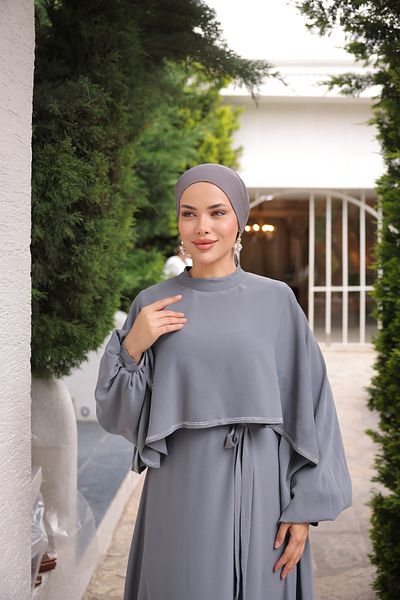 Nissra Ankanoor Gray Stone Bat Sleeve Evening Dress Anka 255066