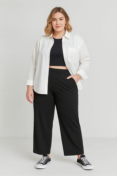 Stil Diva Large Size Pleat Detailed Elastic Waist Pocket Wide Leg Trousers213839