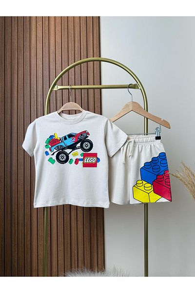 Monila Boy's Printed Cotton Crew Neck Top Suit with Shorts