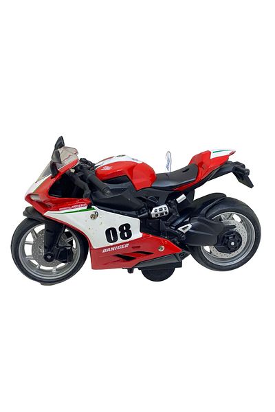 JPT Speeder Sport Motorcycle Metal Model, 1:8 Scale, with Light and Sound Effects Red-White