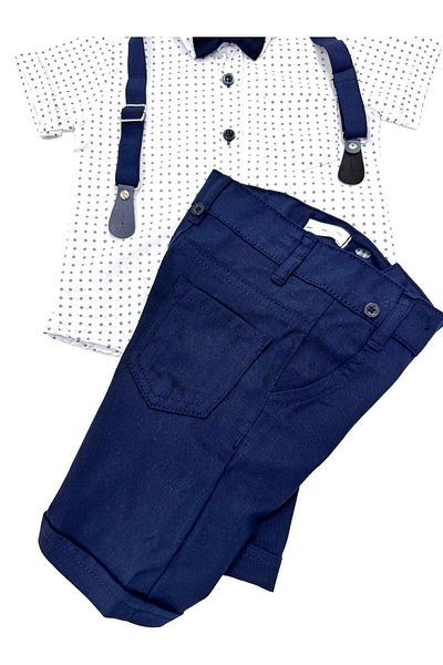 Esterella Men's Polka Dot Suit - Short Sleeve Shirt, Bow Tie Shorts