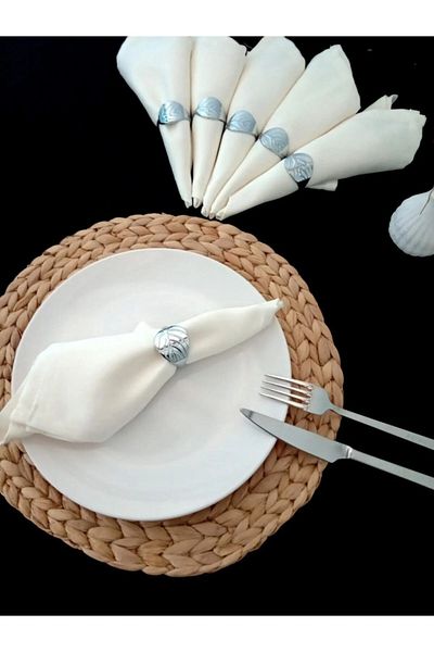 Wooden Factory Silver Leaf Patterned Napkin Ring – Set of 6 Stainless Steel Stylish Tableware