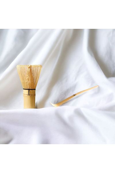Karadeniz Matcha Bamboo Whisk and Bamboo Scoop (Hand Made Bamboo Mixer and Spoon) and Gift 50 g Pure Matcha