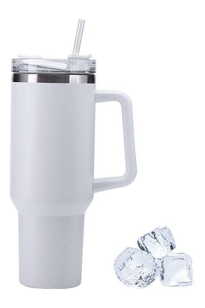 Generic Travel Mug with Handle and Straw - Stainless Steel, Leak-Proof, Vacuum Insulated Coffee Mug with Lid
