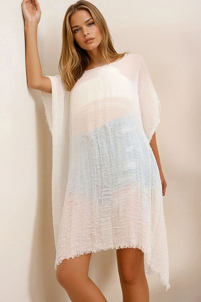VAGGON Women's Ecru Oversize Cotton Kimono Prmx6605