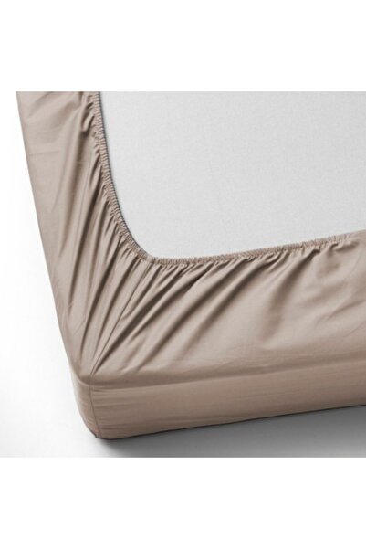 First Choice Bed cover set with elastic and 2 pillowcases, cotton satin, 160x200 cm, Brown (Mink)