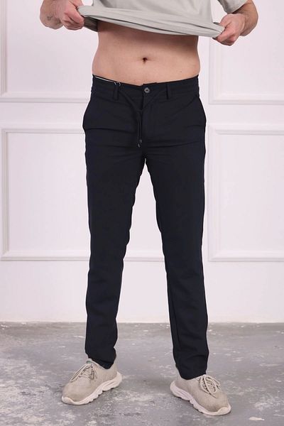 Tam12den Home Men's Pes Viscose Fabric Lace-Up Casual Pants Navy Blue