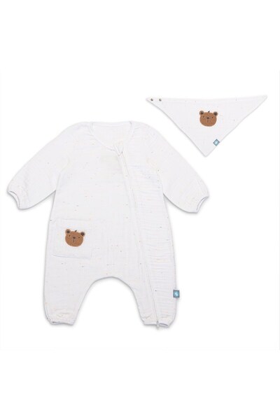 Funna Baby Bambu Muslin - Tulum Önlük Set - Teddy - Beyaz