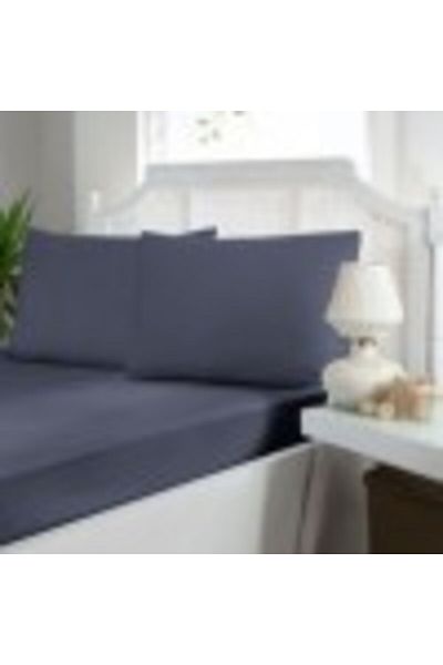 First Choice Set husa de pat cu elastic si 2 fete de perna, bumbac satin, 160x200 cm, Albastru (Eclipse)