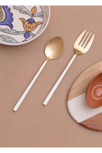 The Mia Bianco Gold White 2 Piece Salad Serving Set Ckb247