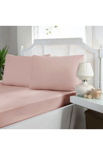 First Choice Bed cover set with elastic and 2 pillowcases, cotton satin, 180x200 cm, Powder pink