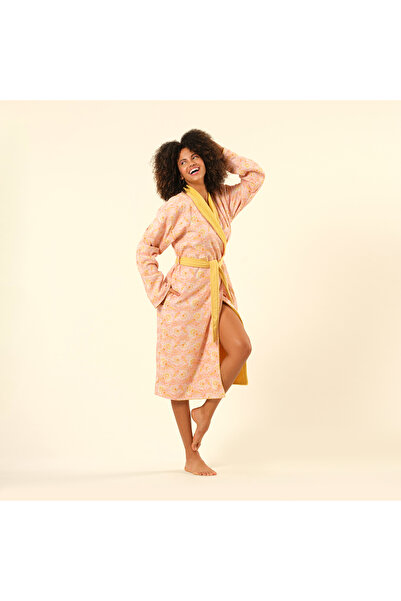 Zsa Zsa Zsu Tabea Şal Yaka Müslin Pamuk %100 Pamuk Bornoz - Sarı