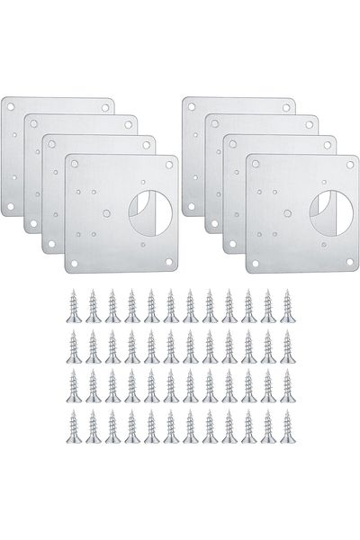 BOEM Set de 8 accesorii pentru balamale, Cu șuruburi, 90 x 90 mm, Oțel inoxidabil, Argintiu