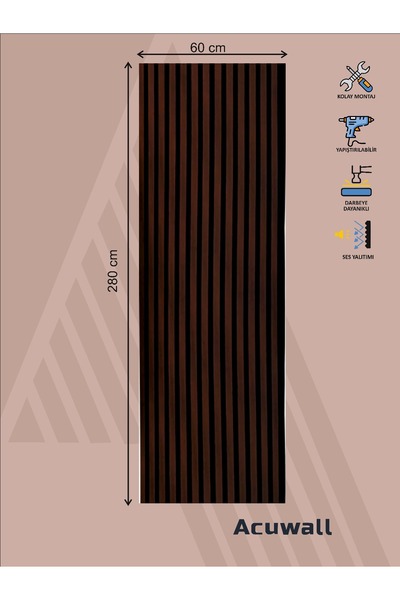 Acuwall Akustik Duvar Paneli -Diamond Serisi -5mm Keçe+10mm Ahşap Çıta -Pvc C...