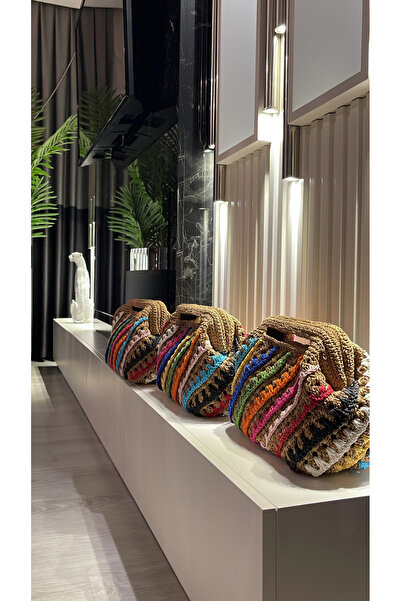 WOMANBAG El Yapımı Renkli Hasır Clutch El Çantası (40X25CM)