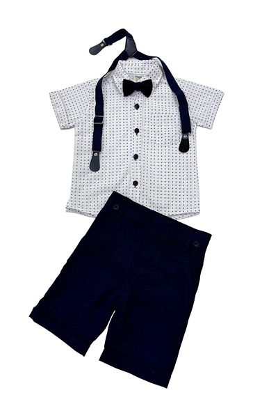 Esterella Men's Polka Dot Suit - Short Sleeve Shirt, Bow Tie Shorts