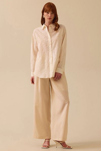 SEÇİL Seçil Women's Embroidered Sequin Detailed Buttoned Shirt 0025 Cream