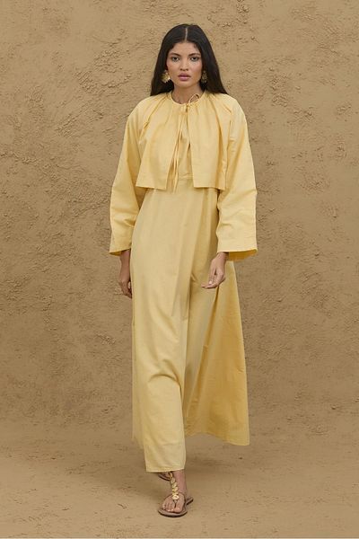 Fahhar Voile Jacket Dress Suit Yellow