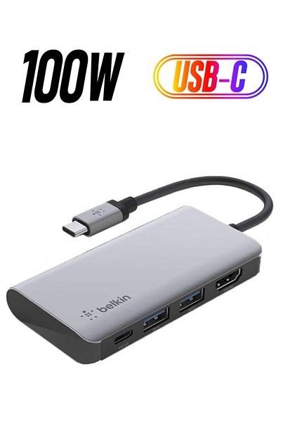 Belkin 4 In 1 USB C MultiPort Adapter With 4K HDMI 100W Power Delivery Pass Through