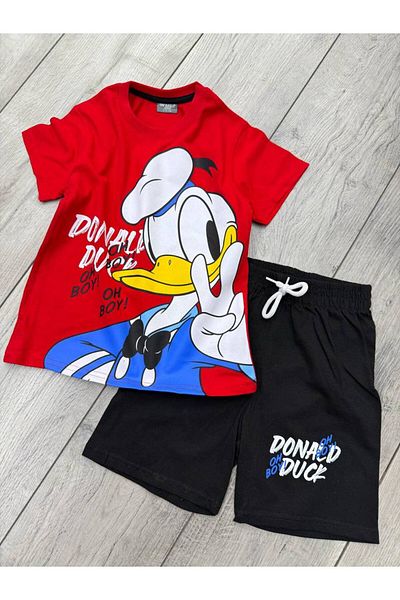 KİDSPİTİRCİK Boy's Red Donald Duck Printed Shorts Suit