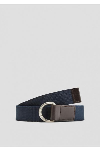 s.Oliver Men's Canvas Belt With Buckle, Double Ring, Dark Navy Blue, 95 Cm