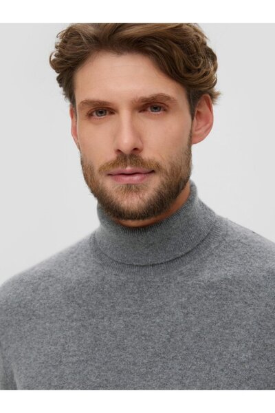 s.Oliver Men's high-neck sweater, made of a wool blend and other materials, Dark Grey, XL