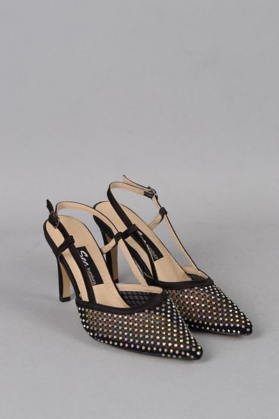 SEÇ KUNDURA Seç 609 - Pantofi cu toc din satin negru cu detaliu de piatră (10 cm)