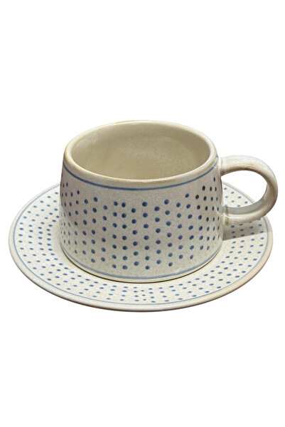 JOVY Solid Porcelain Cup and Saucer Set, 320 ml, Geometric DOTTY Collection