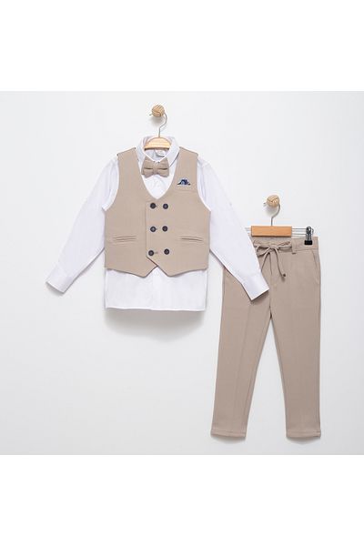 Terry Knitted Model Suit Men with Vest / Vest Suit with Bow Tie / Shirt-Vest-Pants Suit