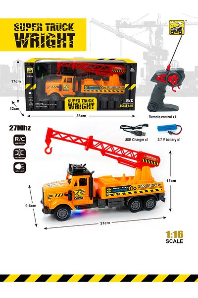 PLAYZO Remote Control Construction Crane Truck – 1:16 Scale RC Excavator with Lights, USB Charger