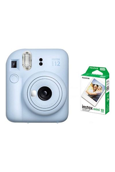 Fujifilm Instax Mini 12 Instant Film Camera With Pack Of 10 Films Pastel Blue