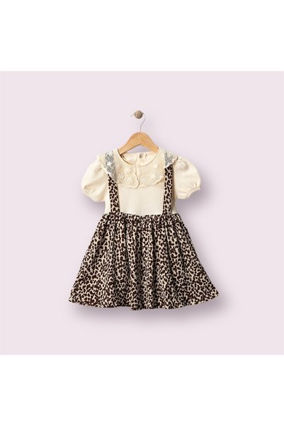 atölye kids Leopard Lace Collar Slopet Dress European Fit Style Fashion Holiday