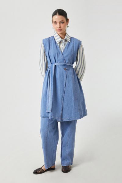 ZÜLAYS Yelekli Denim Takım Açık Mavi