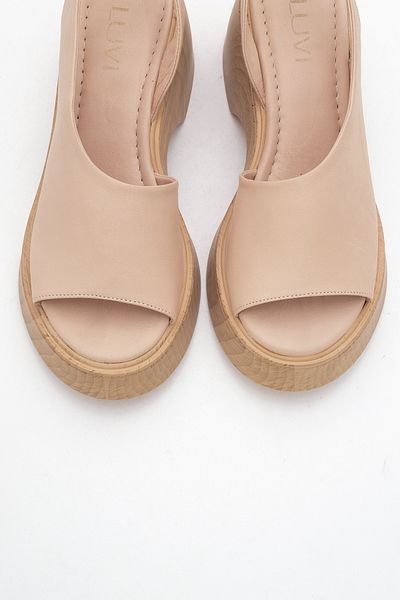 LuviShoes Sandale cu toc cu pană ROY din piele naturală din piele bej închis