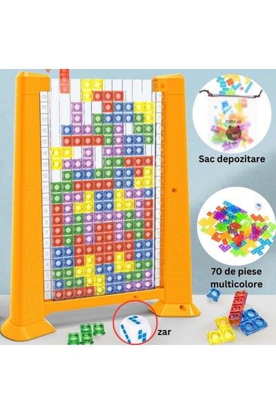 Flippy Tetris Intelligence Puzzle - 70 Multicolor Pieces, 3D Montessori Game (Yellow Frame)