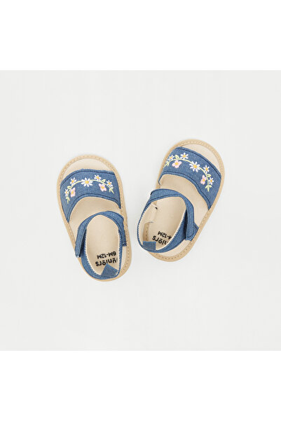Juniors Floral Embroidered Sandals with Hook and Loop Closure