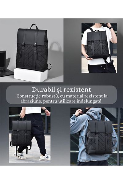 Versatyx Rucsac multifuncțional pentru laptop și călătorie, exterior din piele vegană, buzunare multiple