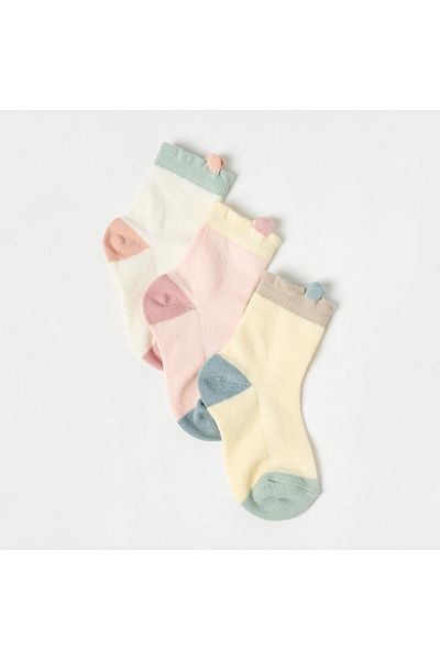 Juniors Solid Socks with Pom Pom Detail - Set of 3