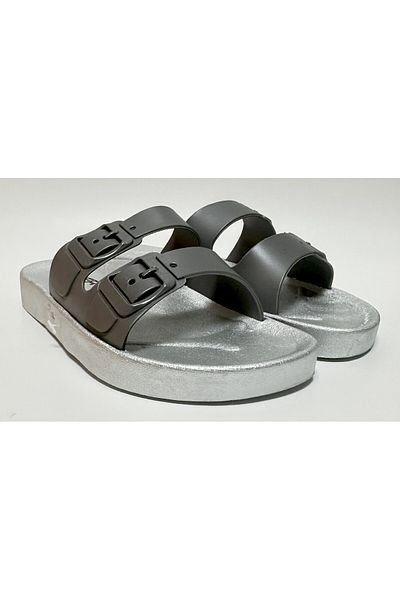 GEZER TALPA ANATOMICĂ ANTIALUNECARE, ARGINTIU, BANDĂ DUBLĂ, FĂRĂ CATARAMĂ, UNISEX, PAPUCI DE CASĂ, STRADĂ, OASPEȚI ȘI PARDOSELI UMEDE