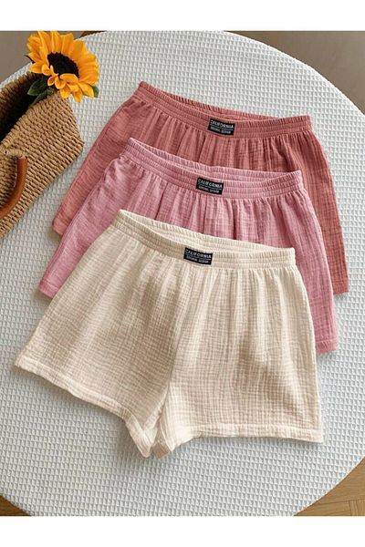 trendgar Mini pantaloni scurți din muselină țesute, roz bej, 3 piese