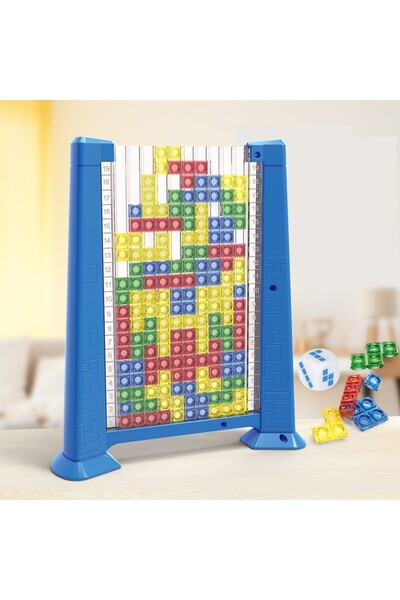 Flippy Tetris Intelligence Puzzle Tangram, 70 Multicolor Pieces, 3D Montessori, Blue Frame