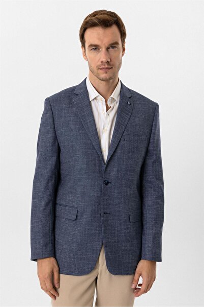 SÜVARİ Parlament Mavi Regular Fit Desenli Mono Yaka 6 Drop Ceket