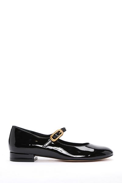Derimod Women's Black Banded Patent Leather Genuine Leather Summer Ballerina Shoes 24Sfd140416