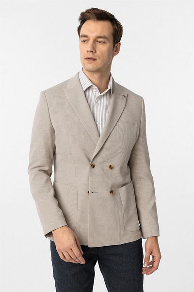 SÜVARİ Μπουφάν μπεζ Slim Fit με εμπριμέ διπλό γιακά 6 Drop