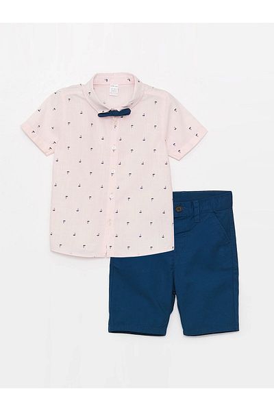 LC Waikiki Lcw Baby Pink Short Sleeve Printed Baby Boy Shirt and Shorts Set of 2