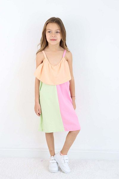 Pijamella Girl's Multicolor Above Knee Combed Beach-Pool-Sea Dress