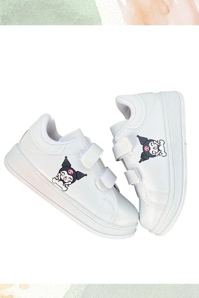 ALTUNTAŞ Chrome Printed Girls' Boys' Unisex Velcro Lightweight Sports Shoes White
